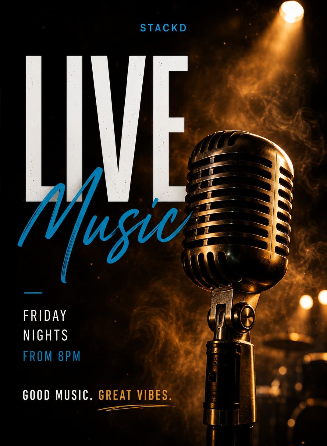 STACKD screen showing a Live Music night promotion